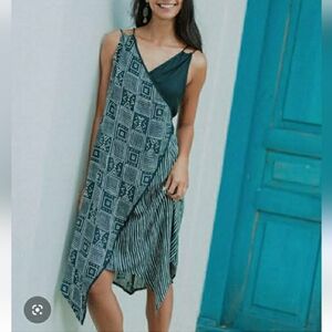 Size Large Enthologi Green Tribal Dress Midi African Womens